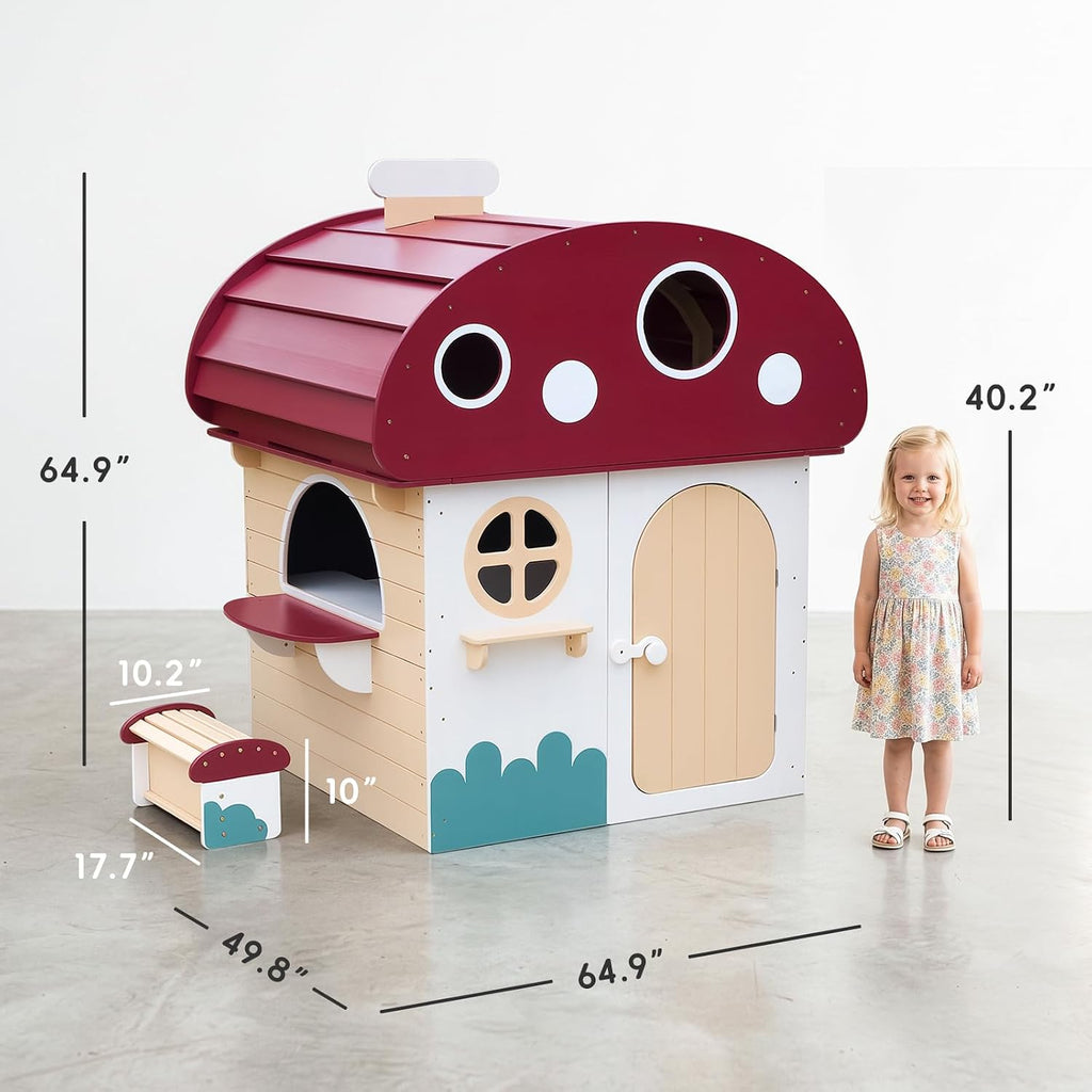 Outdoor Solid Wood Kids Playhouse for Ages 3-8 | Toddler Outdoor Play Kitchen with Chalkboard, Half Door, White Kids