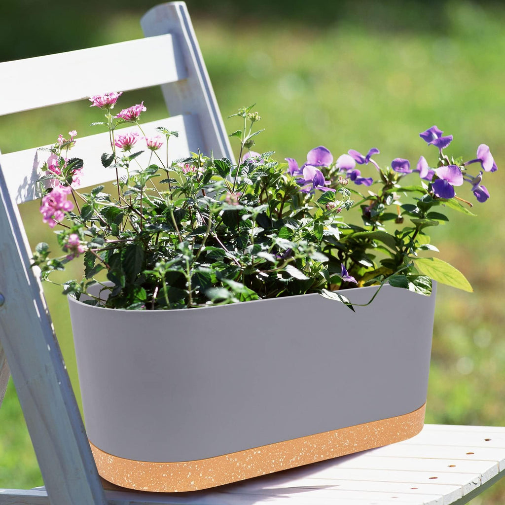 16" L x 7.6" W x 7" H Window Planter Box, 2 Pack Self Watering Pots for Indoor Plants with Drainage Holes & Saucer