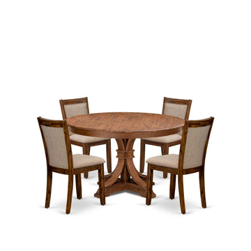 By 5-Pc Dining Table Set Includes a Pedestal Dinner Table and 4 Light Tan Polyester Fabric Parson Chairs