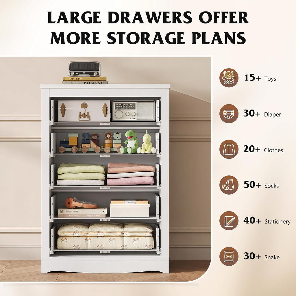 5 Drawer Dresser, 45" Tall Dresser with Exclusive Anti-Tip Structure, Modern Chest of Drawers with Large Capacity