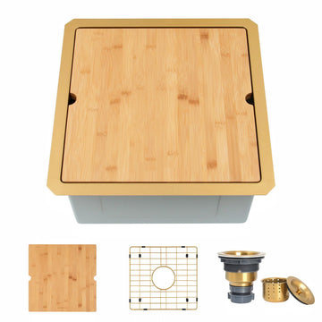 Gold Undermount Bar Sink 17 inch, Stainless Steel Wet Bar Sink