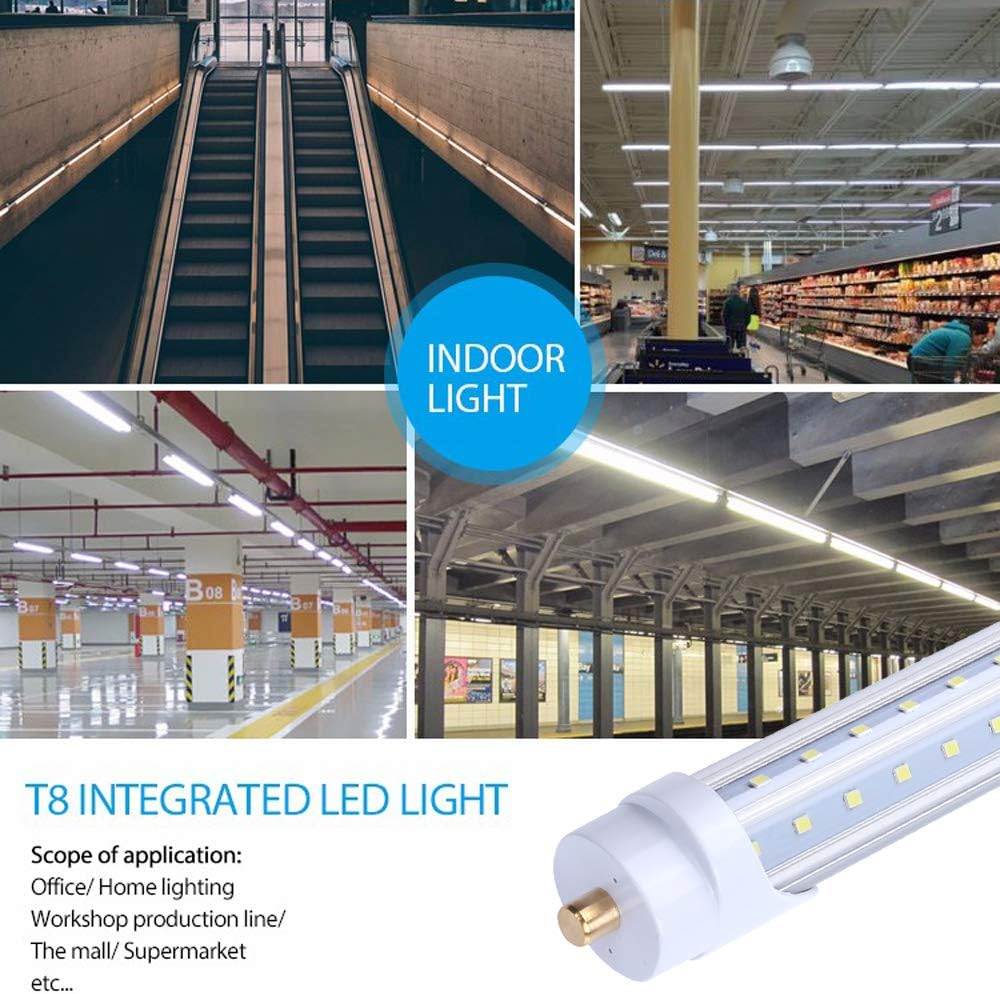 T8 V Shaped 8FT LED Tube Light,Need Bypass Ballast,65W Single Pin FA8 Base, 7800LM, 5000K Daylight White 8 Foot