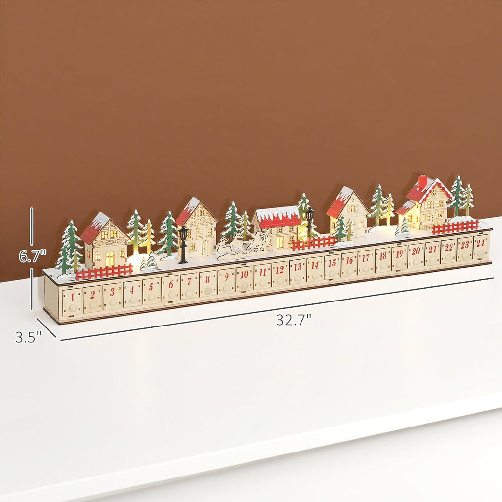 Christmas Advent Calendar Lighted Wood-Effect 32.7" x 3.5" x 6.7"