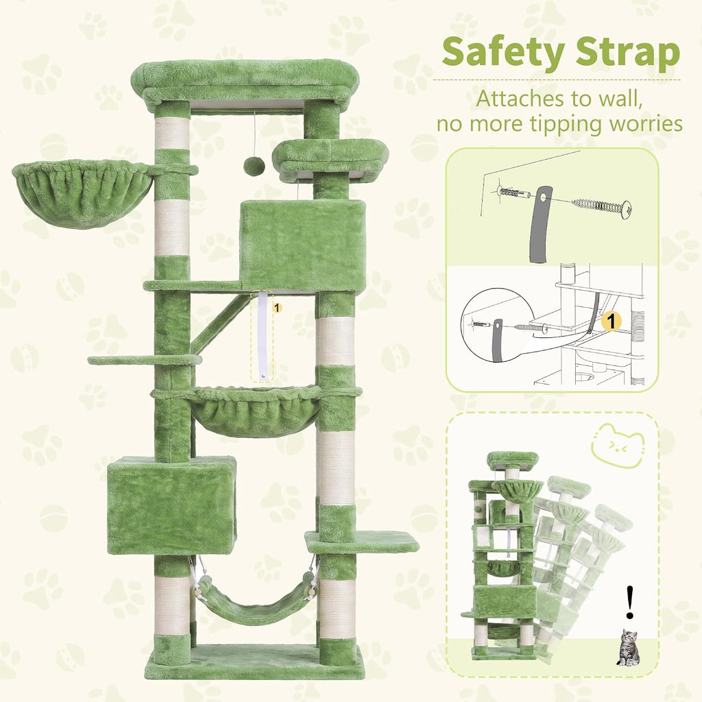 Cat Tree, 71-Inch-Tall Tower for Indoor Cats with 2 Perches