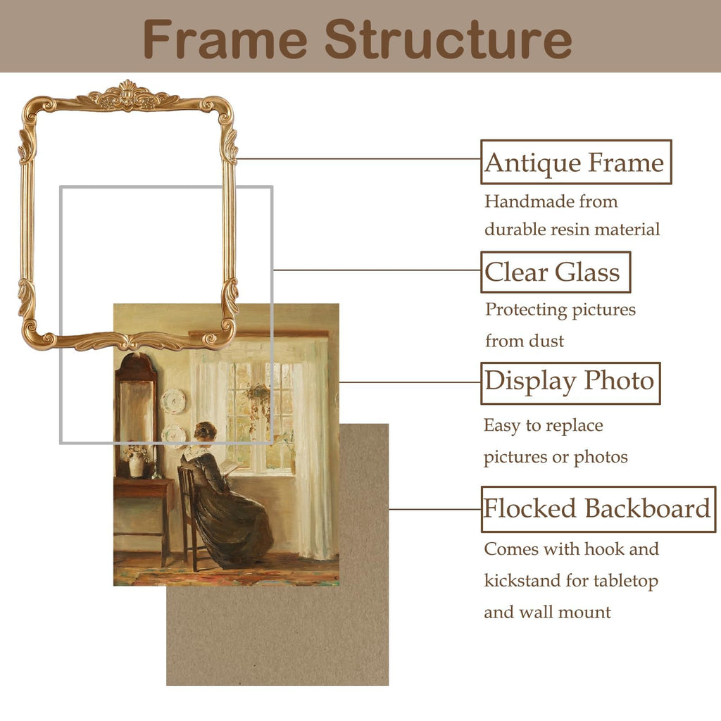 Vintage Picure Frames 8x10 Antique Victorian Gold Bronze Picture Frames for Tabletop and Wall Mount Ornate Retro Home