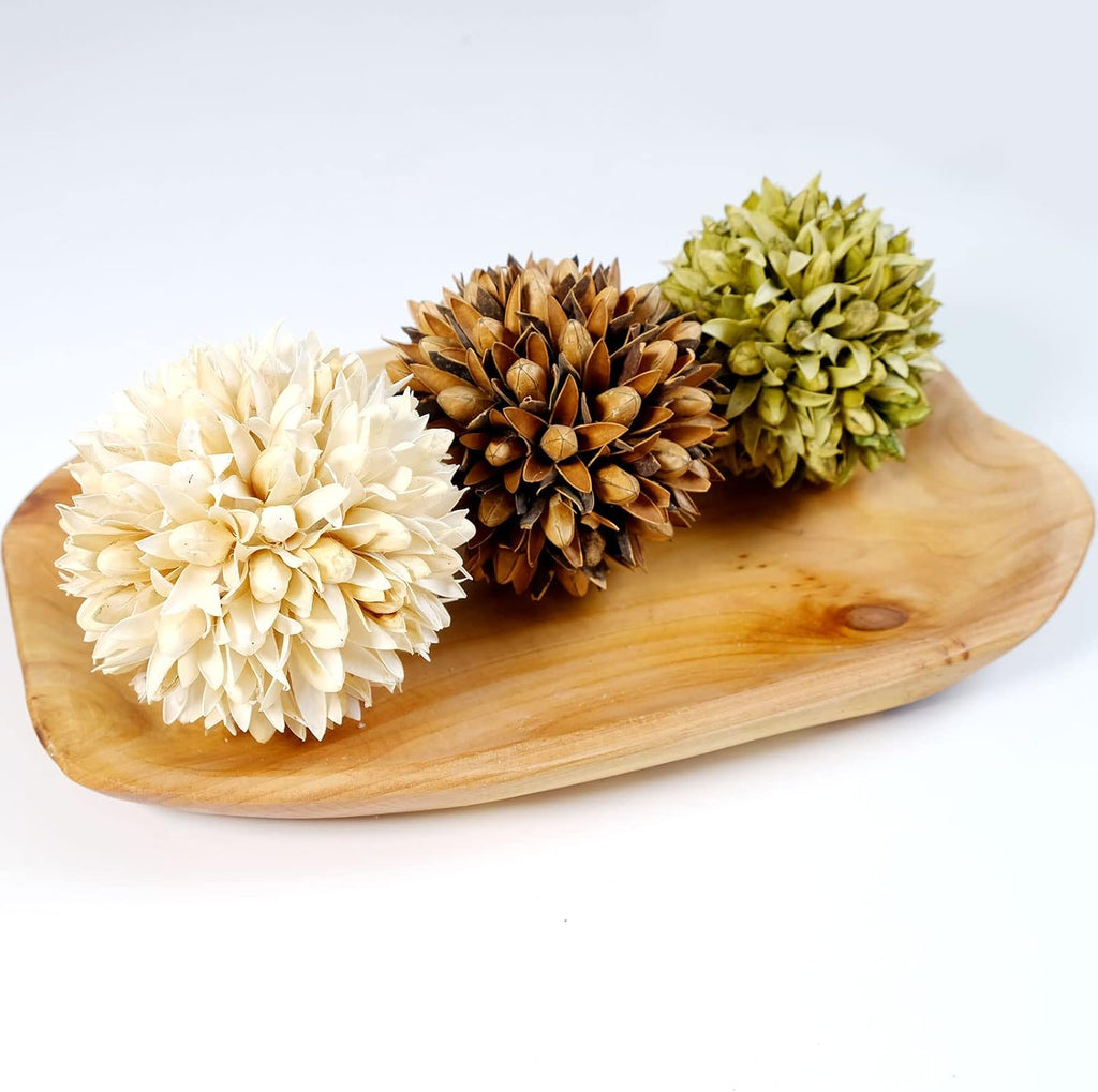 3.5inch Decorative Balls Bowl/Tray &Floral Orb/Ball with Dried Potpourri, Artificial Decorative Balls for Vase Bowl - Set of 3