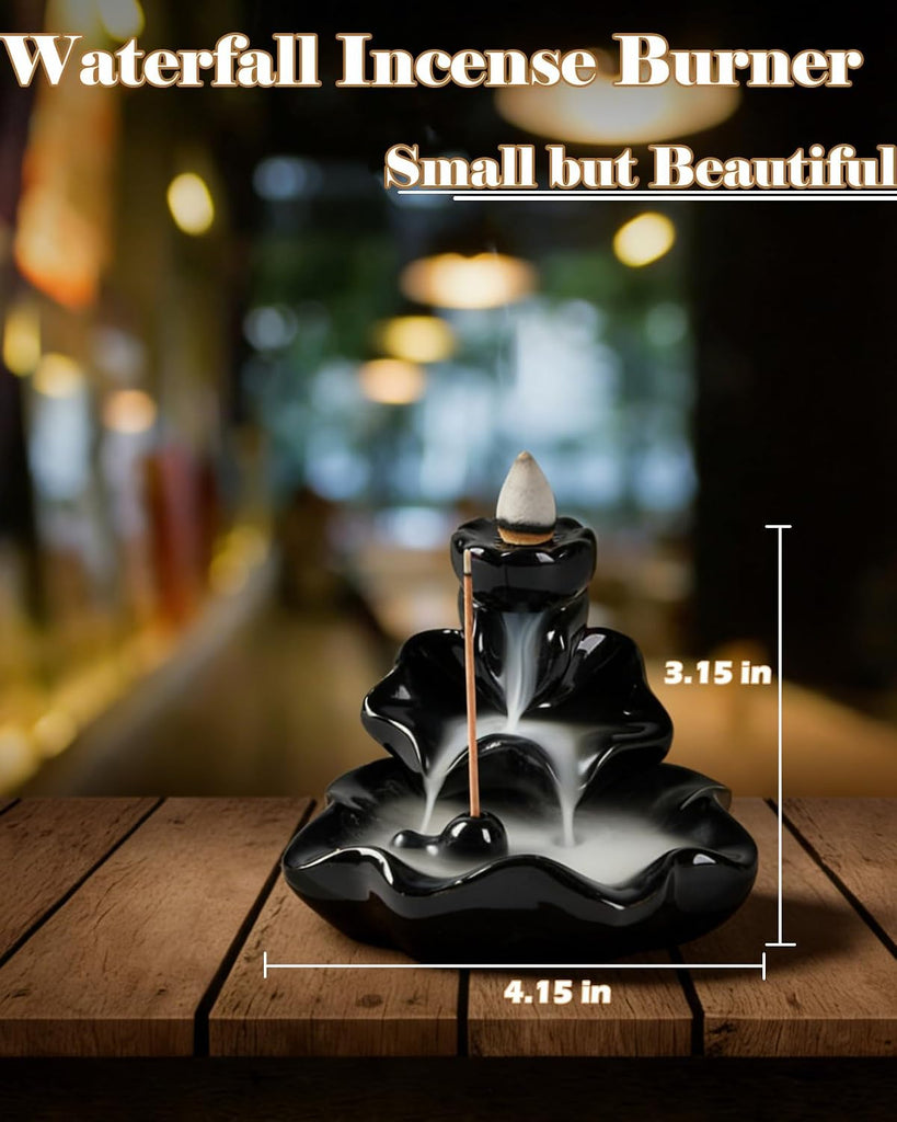 Waterfall Incense Burner, Backflow Incense Holder Lotus Ceramic Censer Cones Sticks Porcelain Holder for Aromatherapy