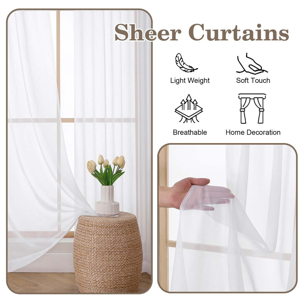 White Pinch Pleated Sheer Curtains 84 Inch 2 Panels