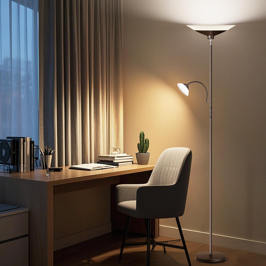 Brown Torchiere LED Floor Lamp - 72" Rotating Standing Lamp with Remote, 34W Dimmable Floor Light with Color