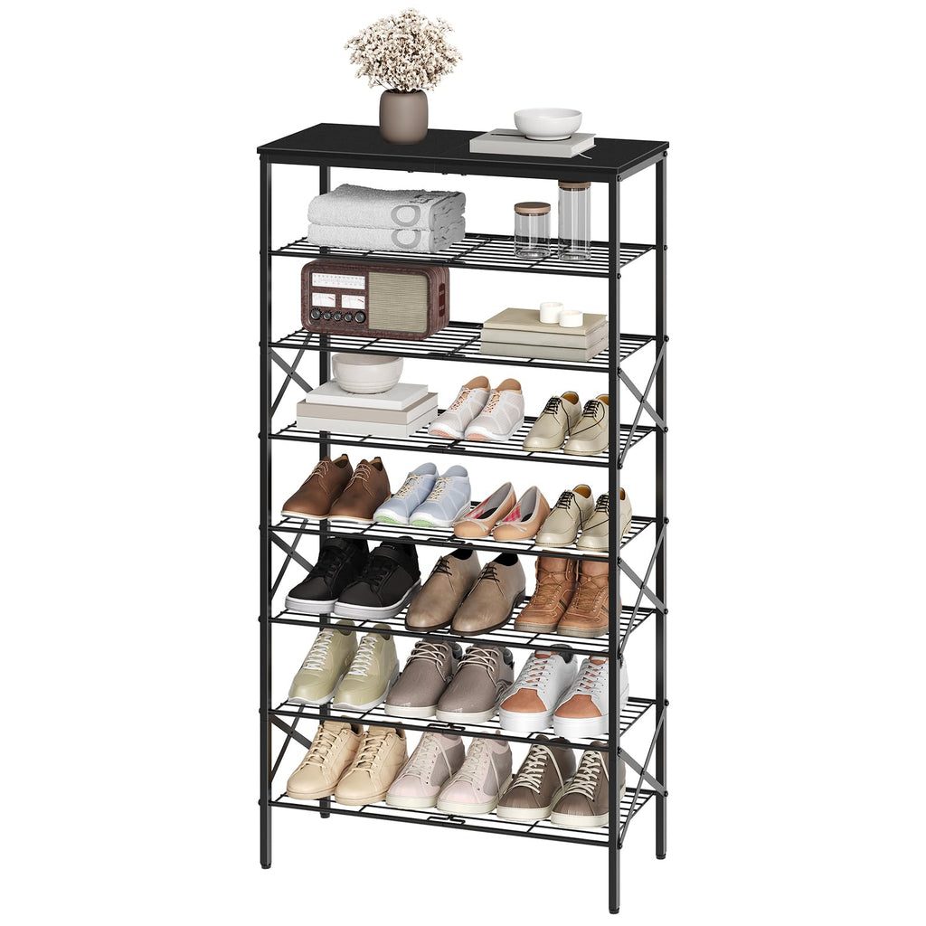 8 Tier Shoe Rack, Large Capacity Shoe Storage Organizer Holds 32 Pairs, Sturdy and Stable, Closet, Dorm Room, Black