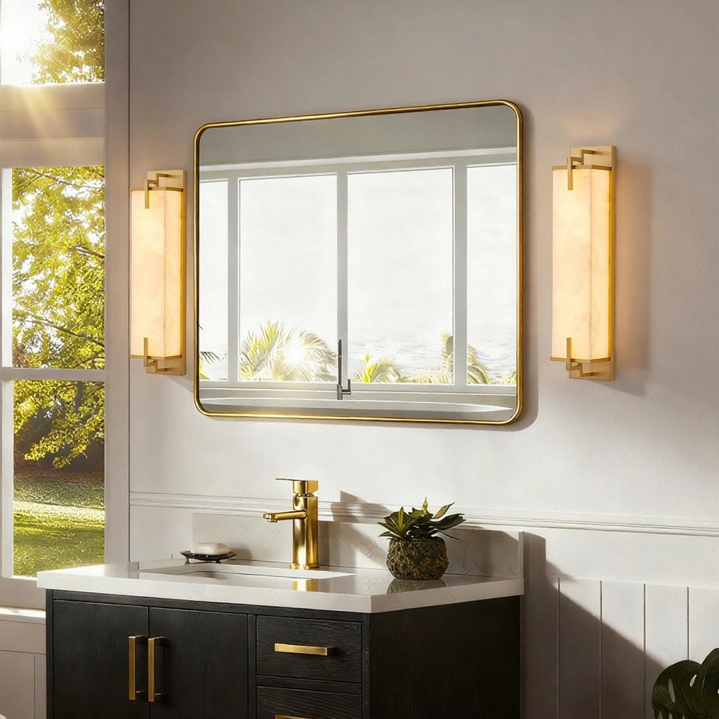 Modern Marble Wall Sconce Natural Alabaster Sconce, 23.6in Gold