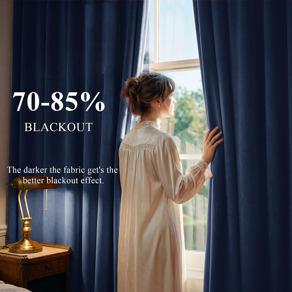 Navy Blue Velvet Blackout Curtains, W52xL120, 2 Pcs
