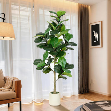 6FT Fiddle Leaf Fig Artificial Tree with White Planter Pot,Faux Floor Plant, Indoor and Outdoor Fake Plants Decor