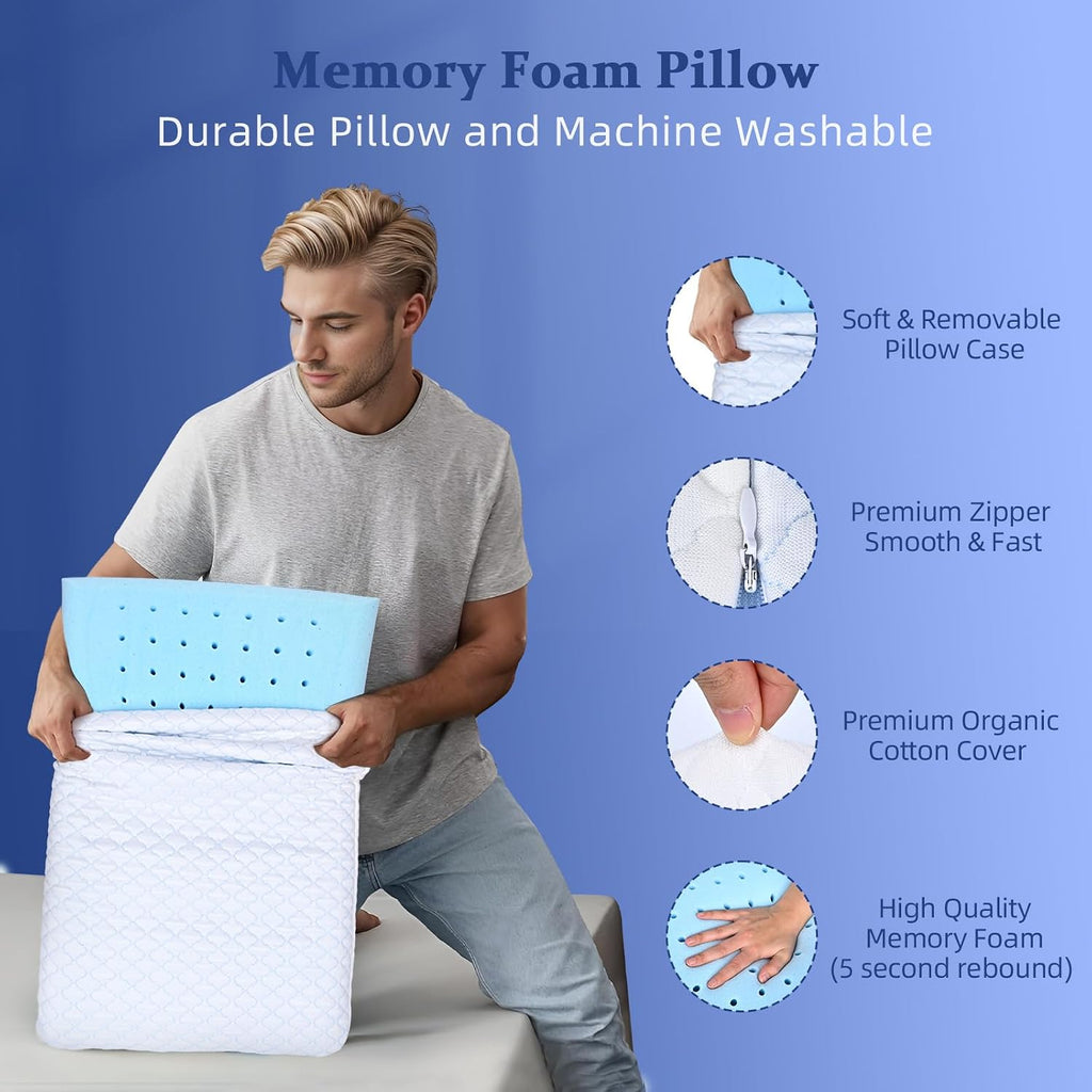 Ultra Thin Flat Pillows for Sleeping Standard Size Set of 2, Cooling Memory Foam Pillow 2.75 inch Height Ultra Thin