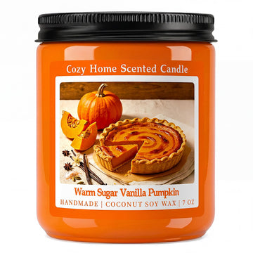 7OZ Warm Vanilla Pumpkin Fall Scented Candle, Natural Coconut Soy Wax Fall Candles with Mild Bakery Notes, Nostalgic