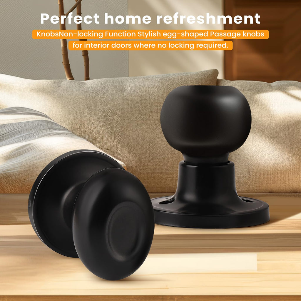 Oval Style Interior Egg Door Knob with Passage Function in Black