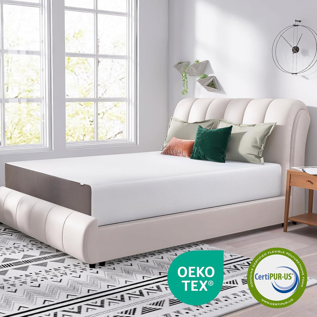 Memory Foam Mattress, Soft Plush Feel, Breathable, 12 Inch, Queen, White/Grey