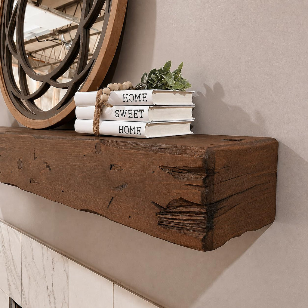 Fireplace Mantel, Distressed, Rustic, Floating Shelf, Modern, Real Wood. (60Lx6Hx8D, Provincial)