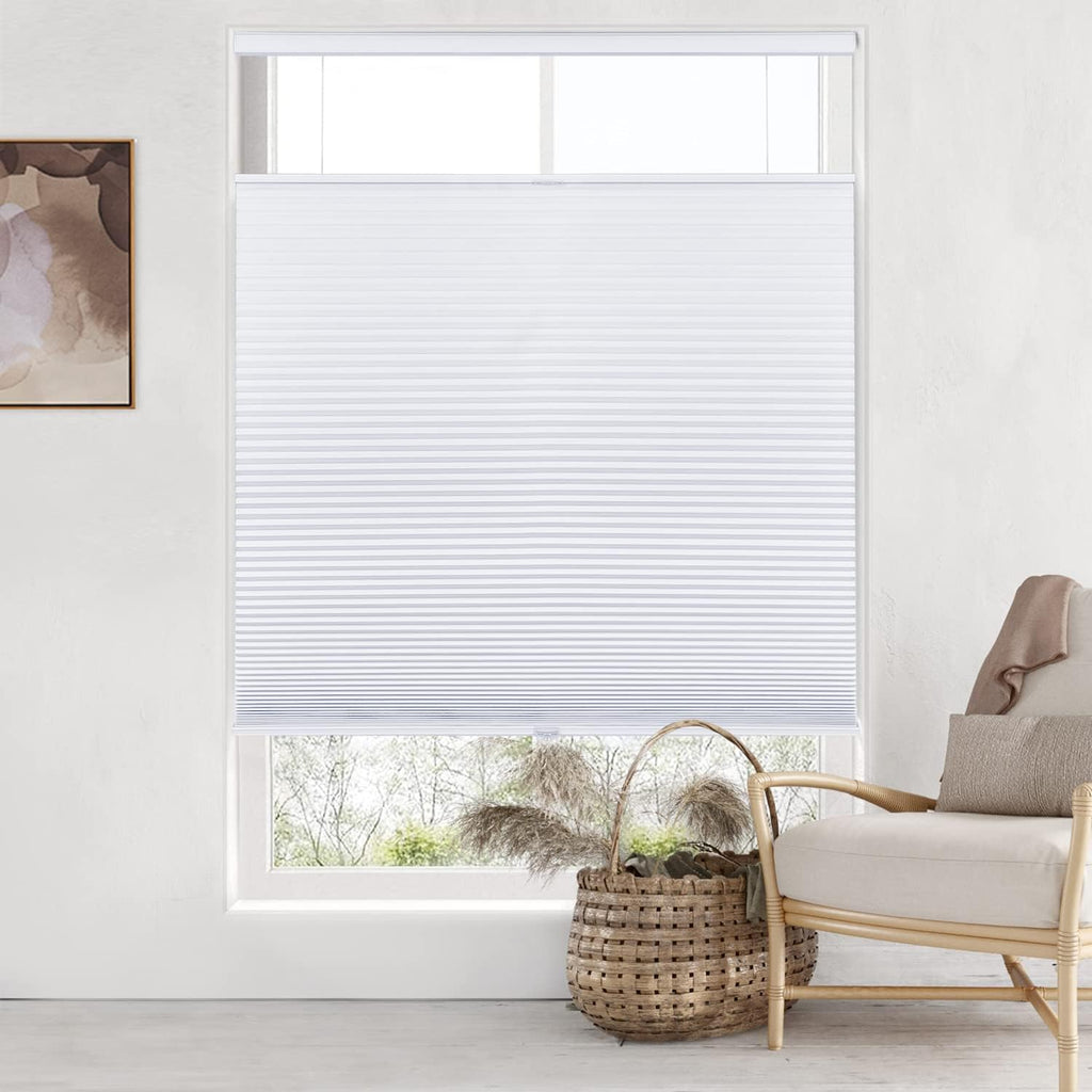 Top Down Bottom Up Cordless Cellular Shades, White | Blackout Light Blocking Honeycomb Shades Thermal Insulation