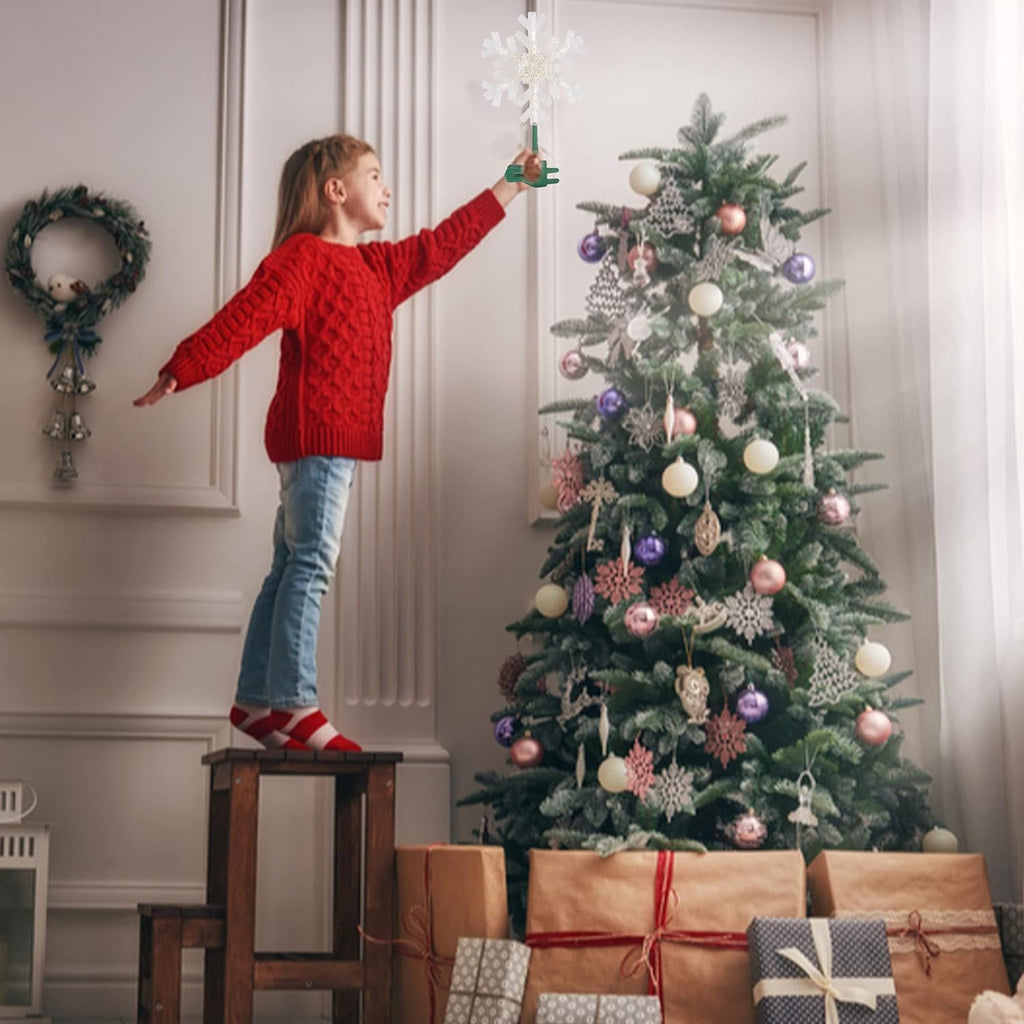 Snowflake Christmas Tree Topper, 9 inch Christmas Tree Topper Ornament with 15 White LED Lights, Lighted Tree Topper