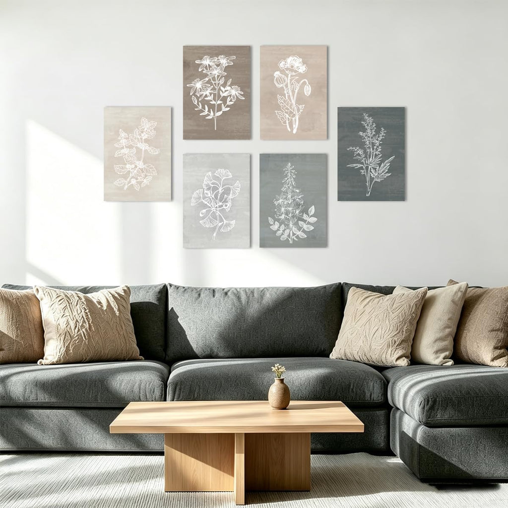 Neutral Botanical Plant Canvas 6 Pieces Wall Art Rustic Wall Decor Farmhouse Wall Paintings Botanical Prints Simple