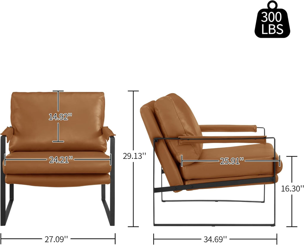 Mid Century Modern Accent Leather Armchair Lounge Chair Brown - Set of 2