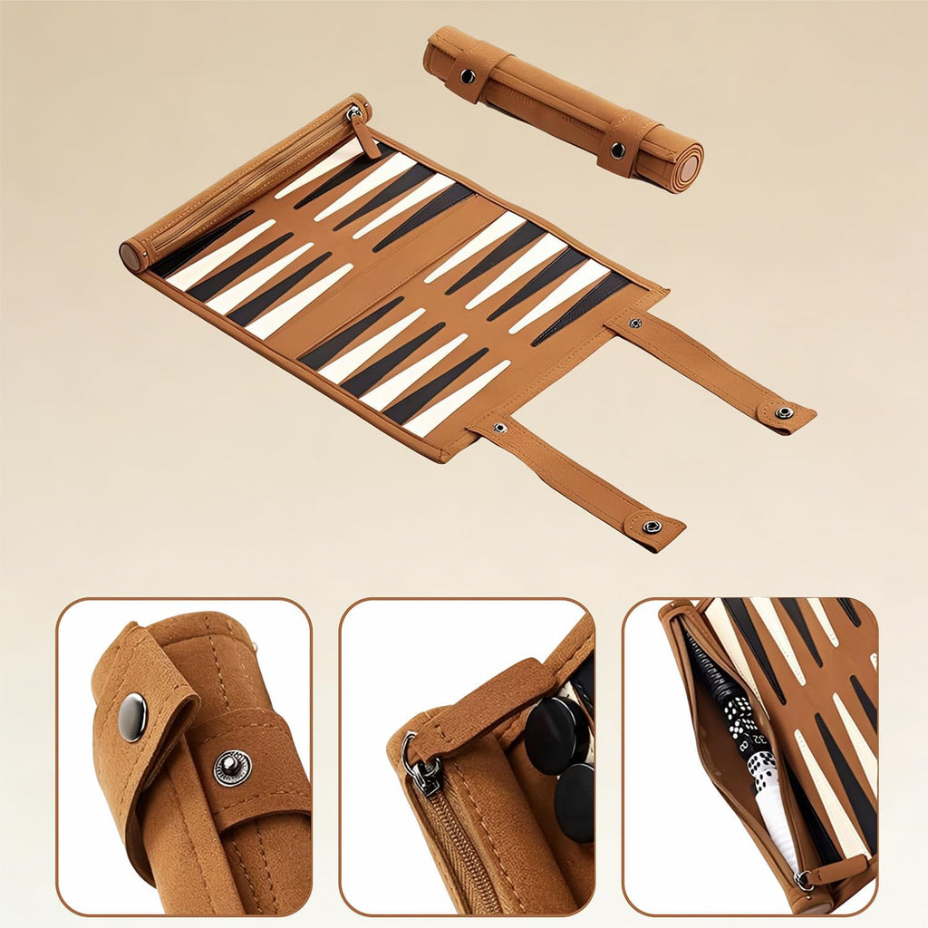 Backgammon Game Set - Roll Up Travel Backgammon Set, with Drawstring Bag