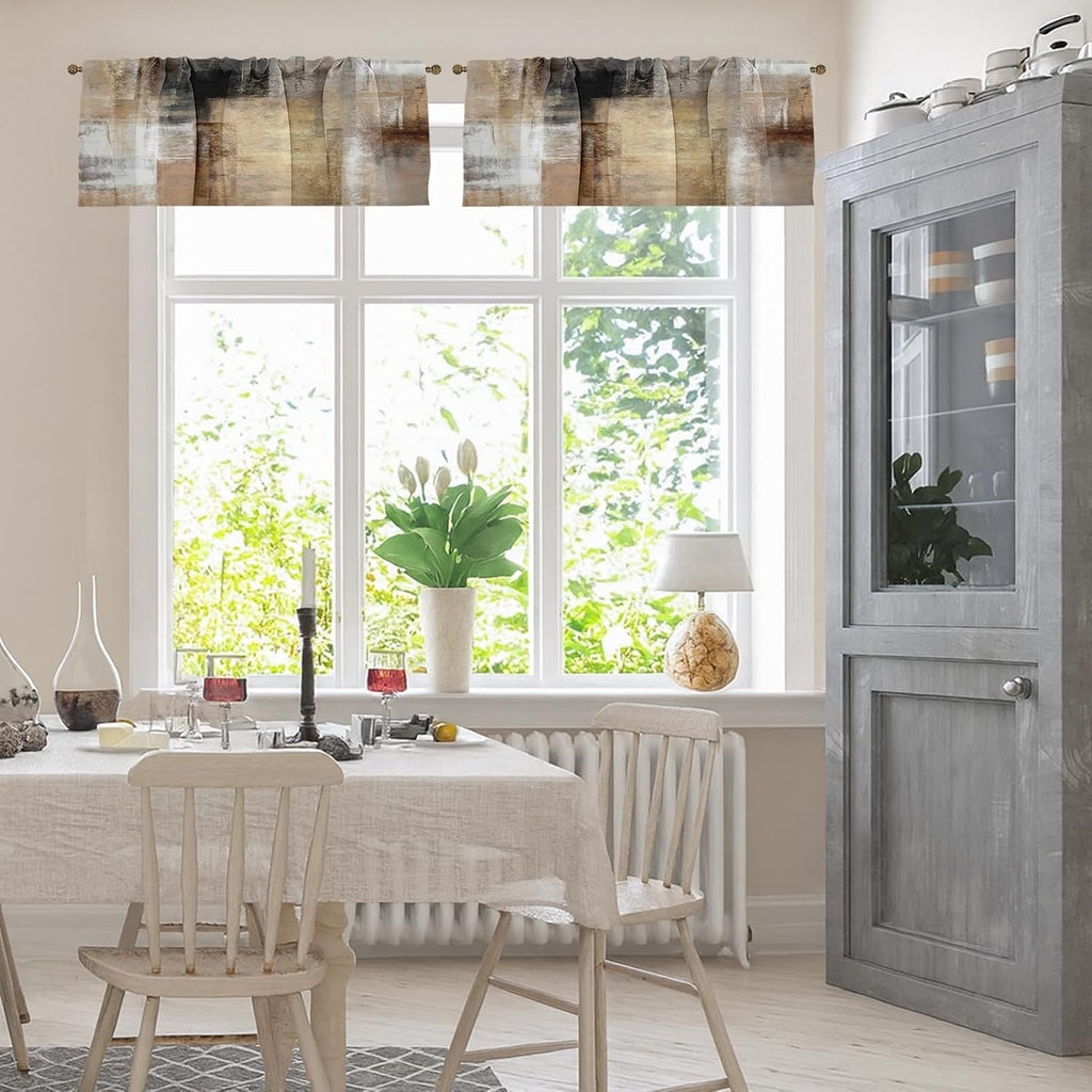 4 Pack Valances Window Treatments, Brown Abstract Modern Art Blackout Drapes Adjustable Curtain for Windows Living