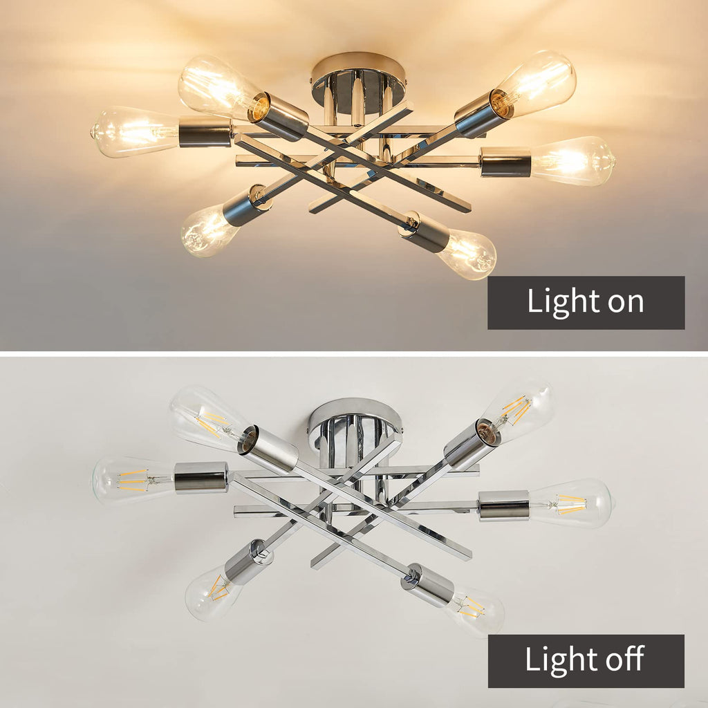 6-Lights Semi Flush Mount Ceiling Light Fixture Modern Chrome Matte Sputnik Chandelier Farmhouse Ceiling Lighting