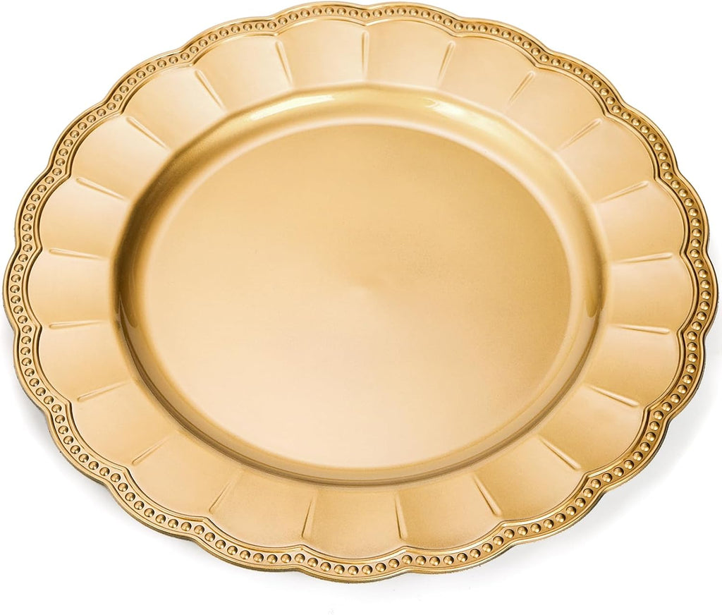 Inch Gold Charger Plates, Glam Dinner Chargers, Heavy Duty and Reusable Plastic Plates for Wedding - Set of 12