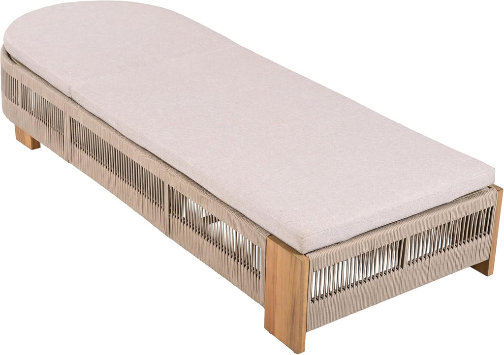 Patio Chaise Lounge Chair Set of 2, Patio Outdoor Acacia Wood Chaise Lounge with Cushions, Adjustable Backrest
