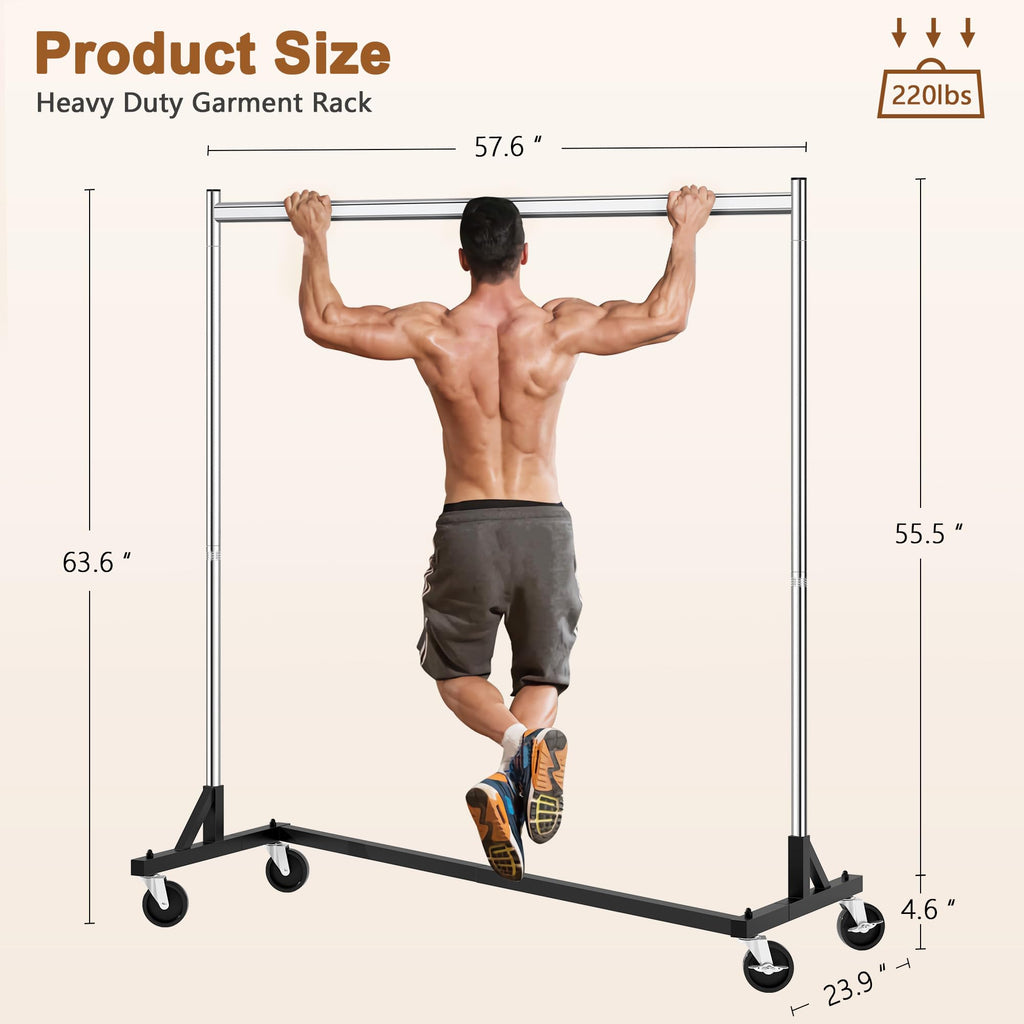 Z Rack, Rolling Clothes Racks with Z-Base, Heavy Duty Garment Rack, Clothing Racks for Hanging Clothes, Sturdy