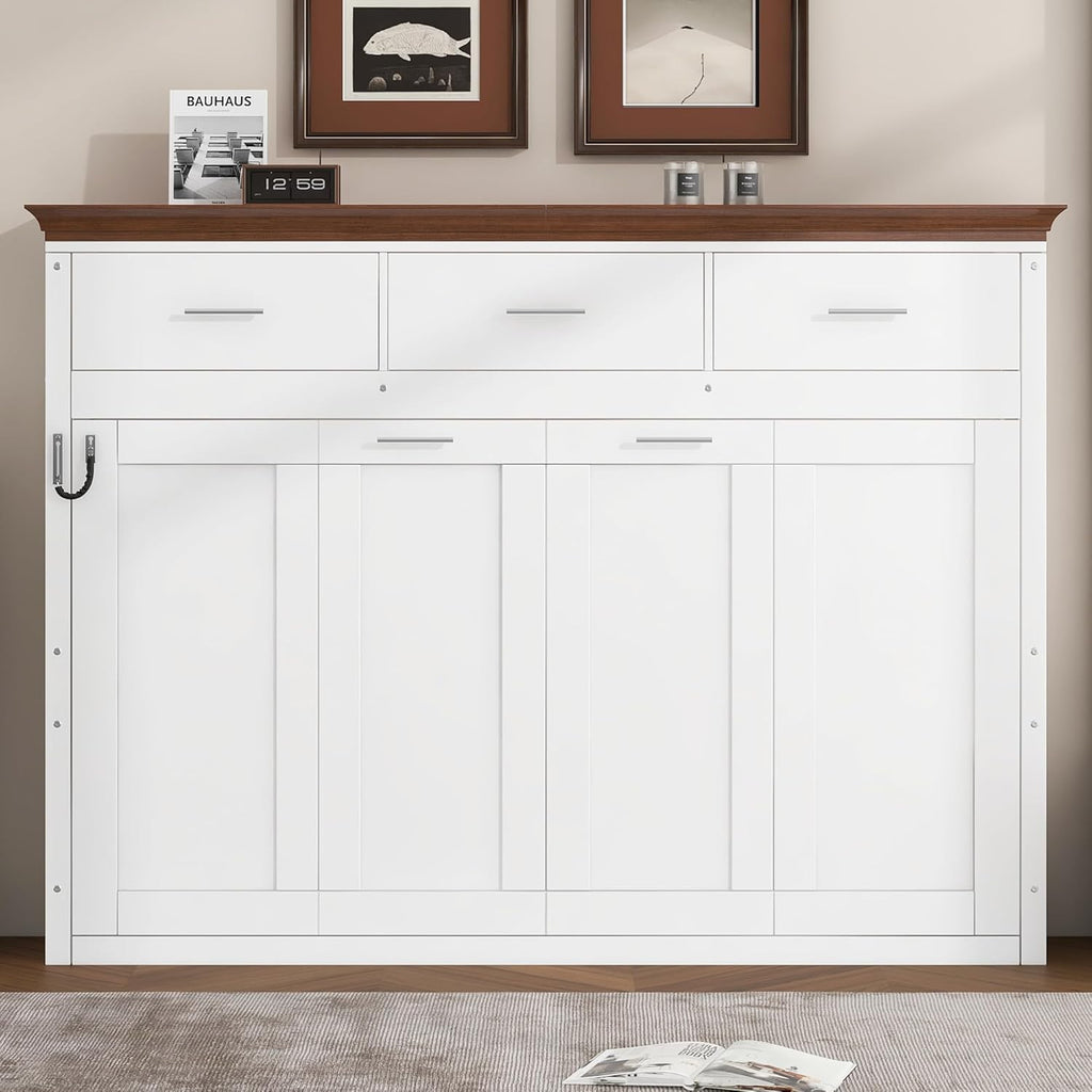 Twin Horizontal Murphy Bed with Drawers,Wood Space-Saving Folding Hideaway Murphy Wall Bed with Storage Drawers, for