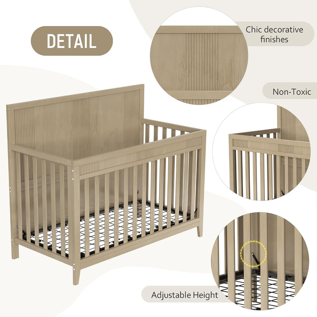 Safe Crib, Pine Solid Wood, Non Toxic Finish, Hazel Wood