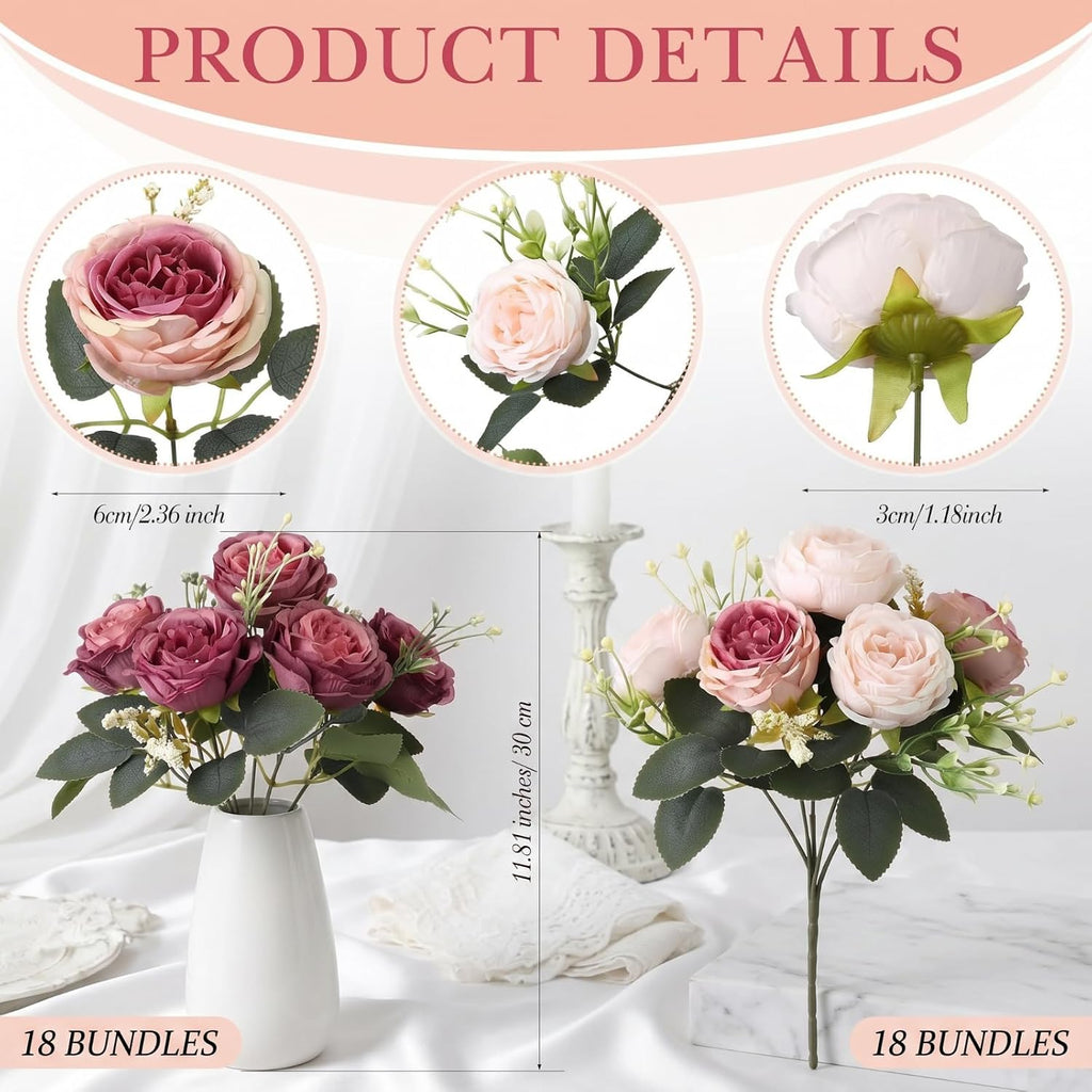 Artificial Peonies Flowers Fake Silk Peony Bouquet Faux Peonies Flowers Bulk for Decoration Vase Floral Arrangements - Set of 36