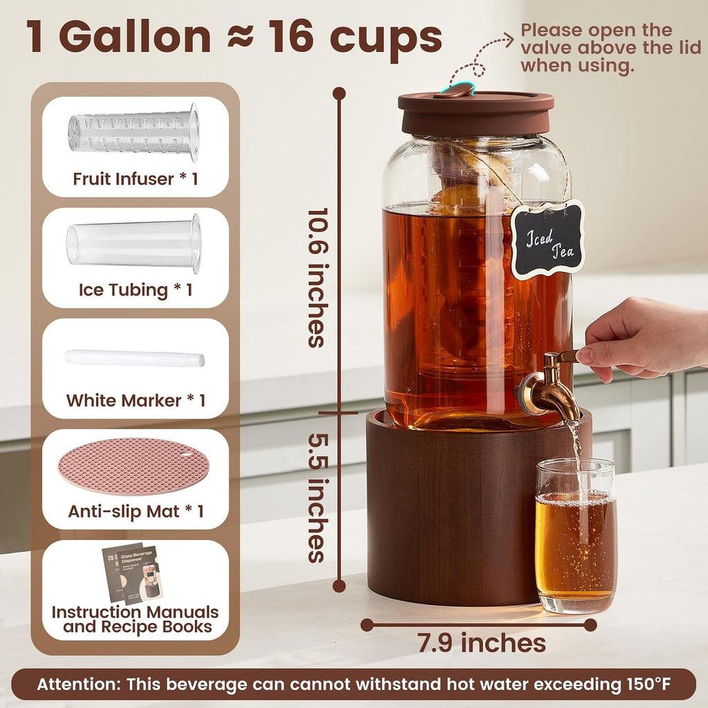 1 Gallon Glass Drink Dispenser for Parties Beverage Dispenser