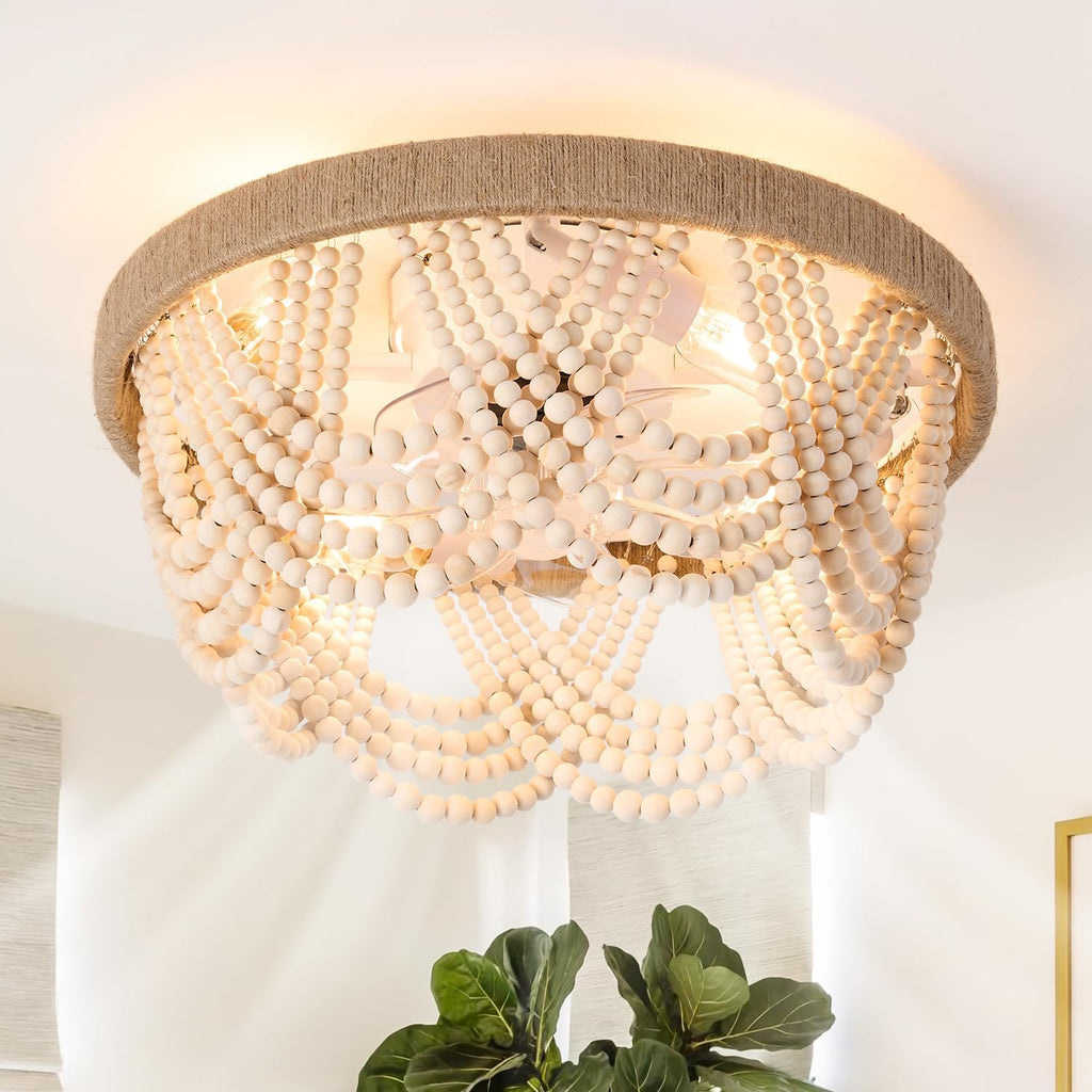 20" Boho Ceiling Fan with Light, Coastal Fandelier Ceiling Fans with Lights and Remote Control