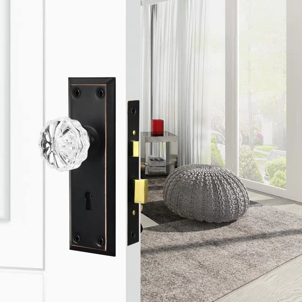 Mortise Lock Set for Interior Door with Crystal Glass Door Knobs