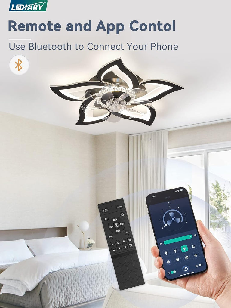 27" Flower Ceiling Fan with Light, LED Ceiling , Black