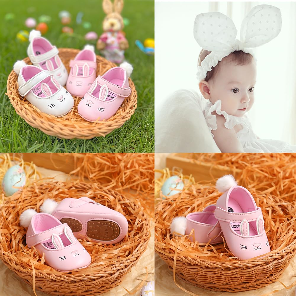 Baby Girl Shoes with Bunny Ears Headband - Infant Mary Jane Flats & Easter Princess Dress Shoes