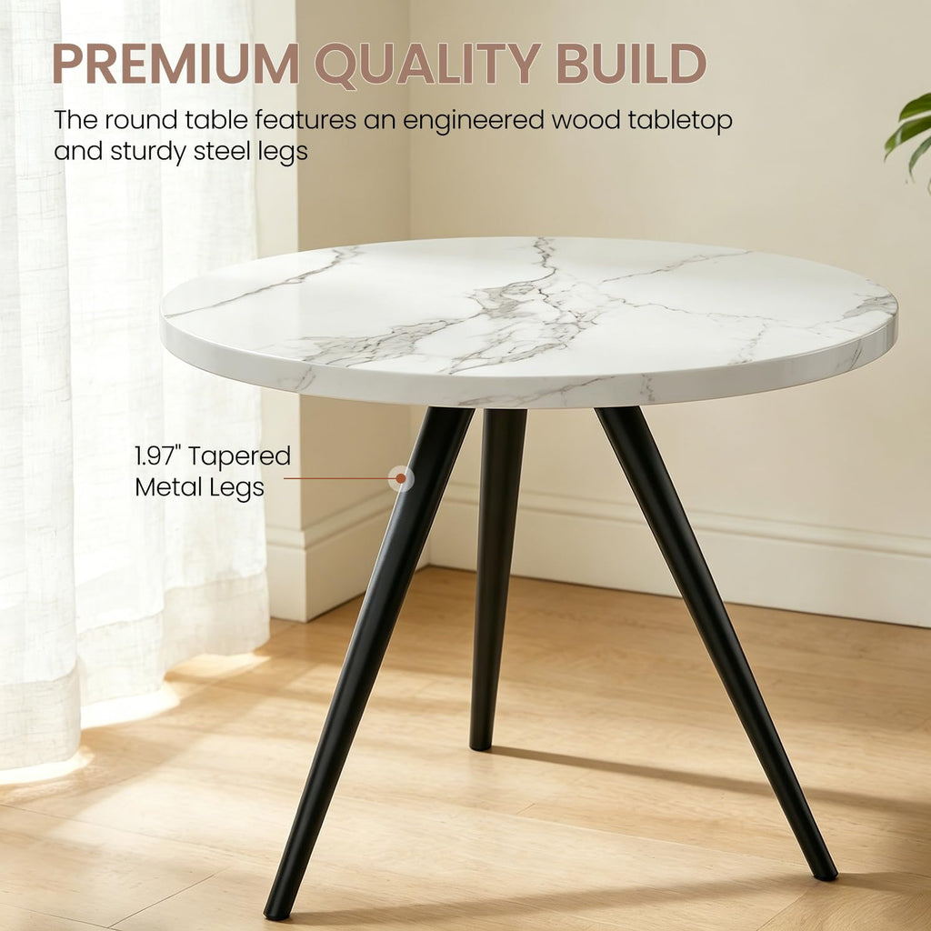 34.6" Round Dining Table Set for 4, Modern Kitchen Coffee Table Set, White