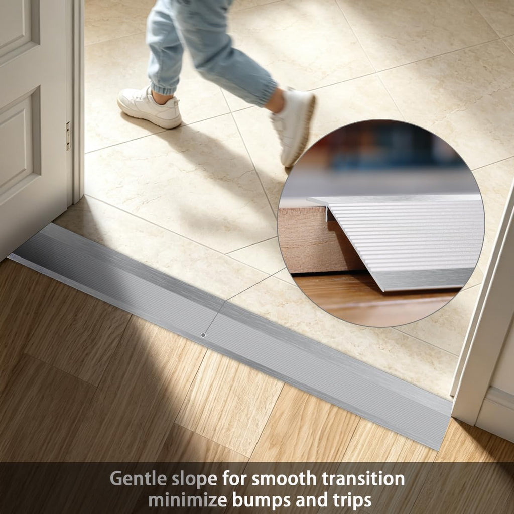 Aluminum Profile Floor Transition Strip, Brushed Silver, 35.4"x3.9"