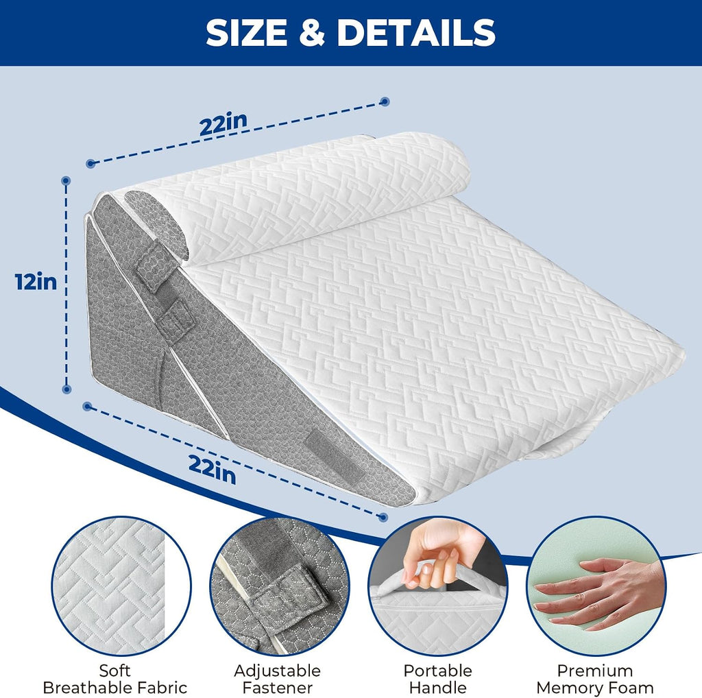 Wedge Pillow Headboard for Sleep, 3PCS Adjustable Bed Wedge Pillow for Acid Reflux&Back Pain Relief, Sleeping, Back