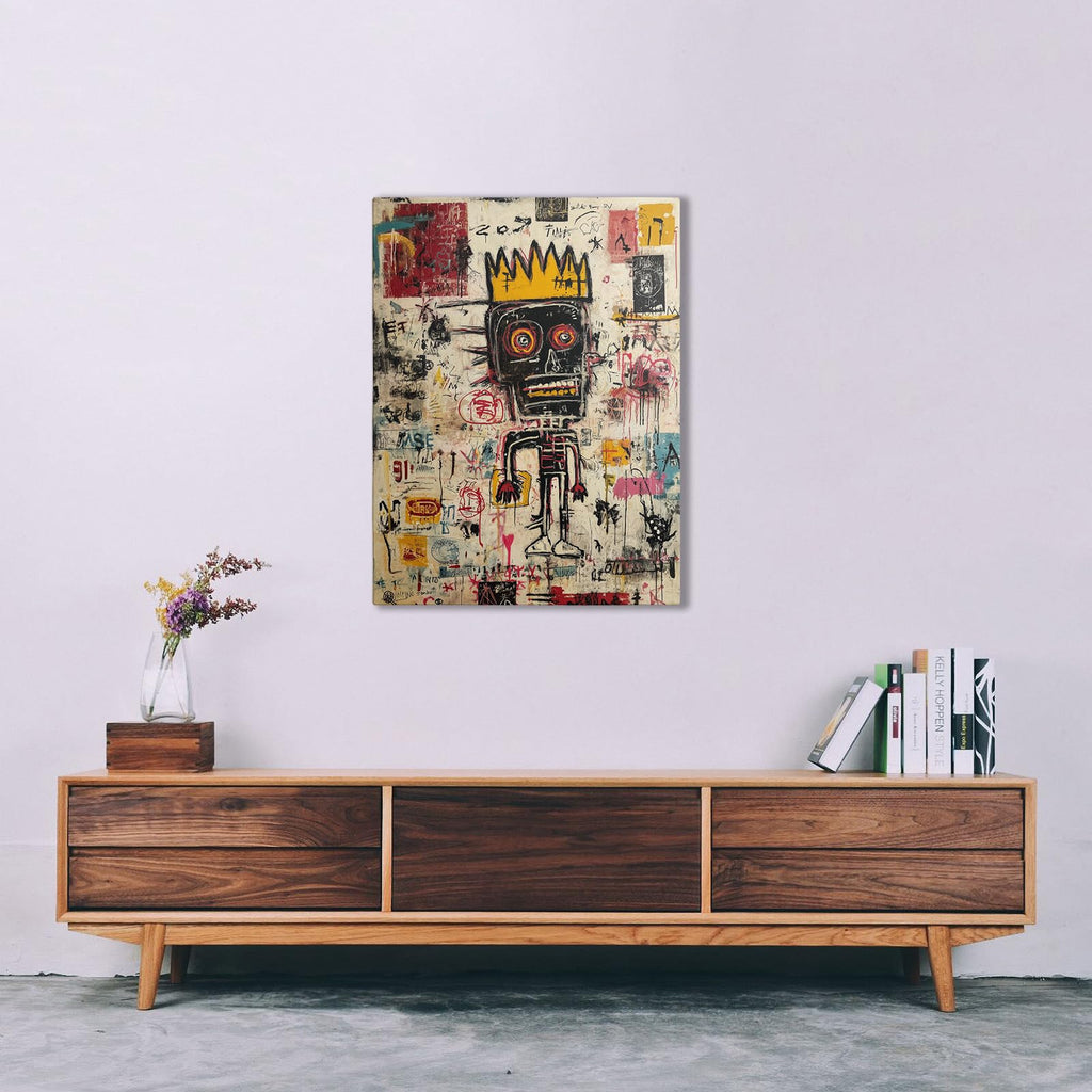 Contemporary Street Art Canvas Wall Art, Urban Graffiti Crown Figure Print, Abstract Modern Gallery Wrapped Artwork