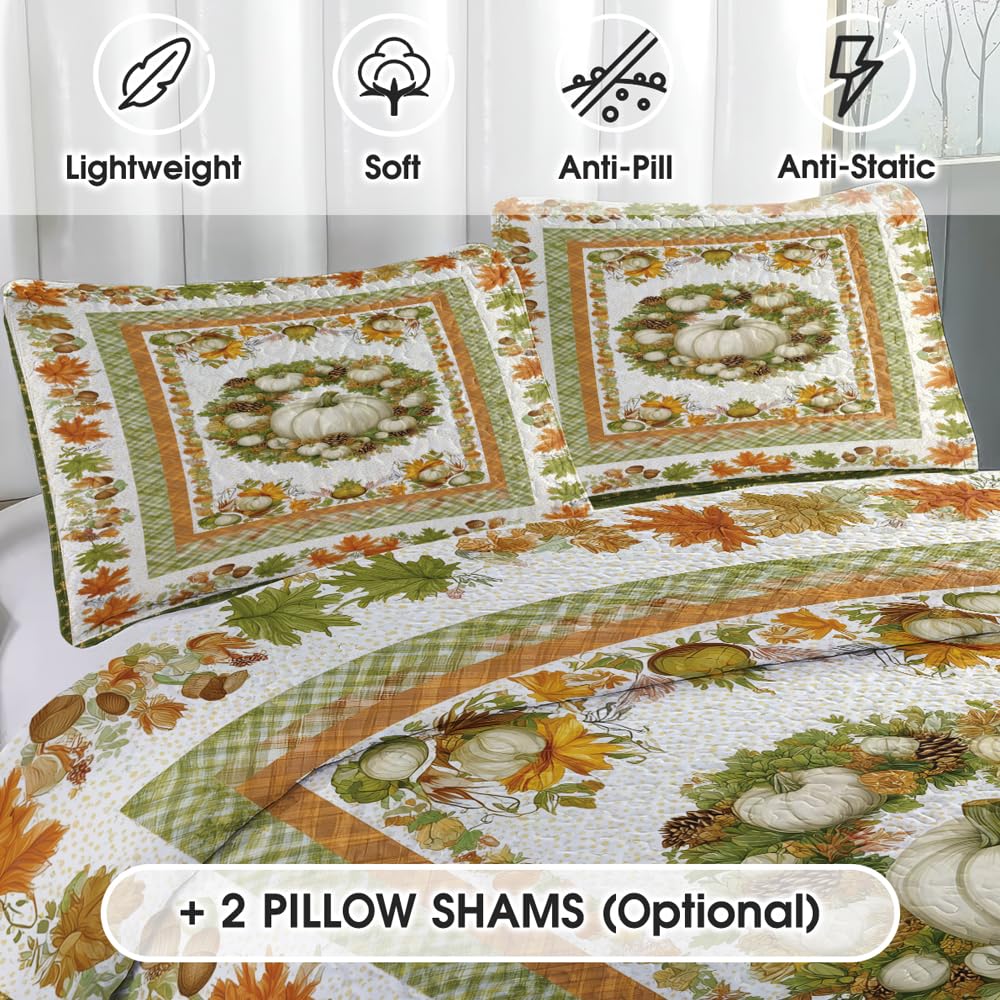 Rustic Autumn Leaf Quilt Set - Vintage Maple Patchwork Bedding for Fall, Soft Lightweight Bedspread for All Seasons