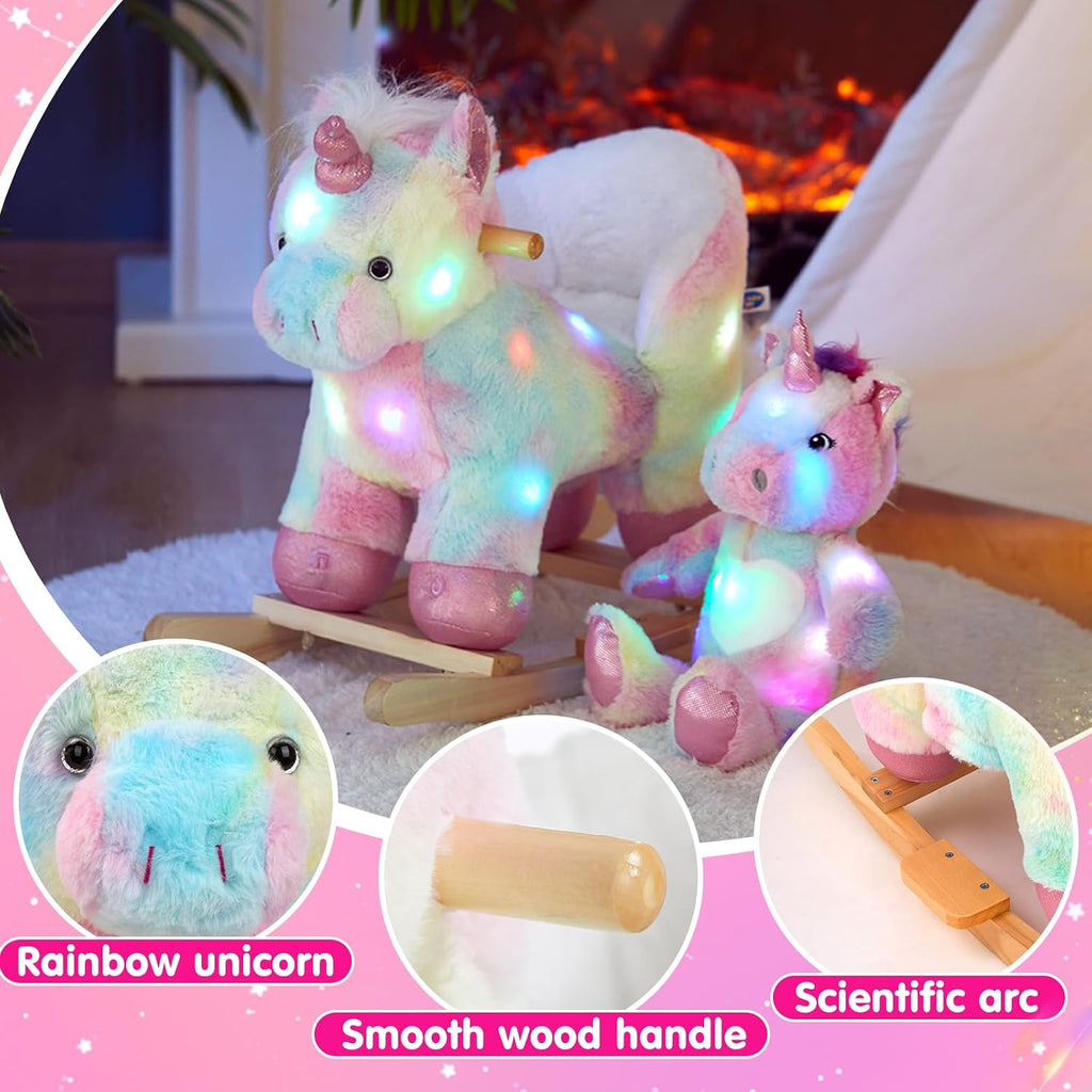 3 Toddlers Rainbow Unicorn Rocking Horse with Chair Muical