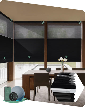 Motorized Day & Night Cellular Shade, Blackout Black & Soft Black