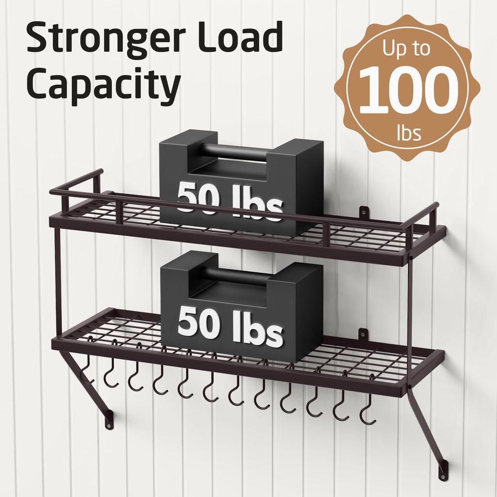 Oiled Bronze Pot Rack Wall Mounted, 100 Lbs Capacity, 12 Hooks