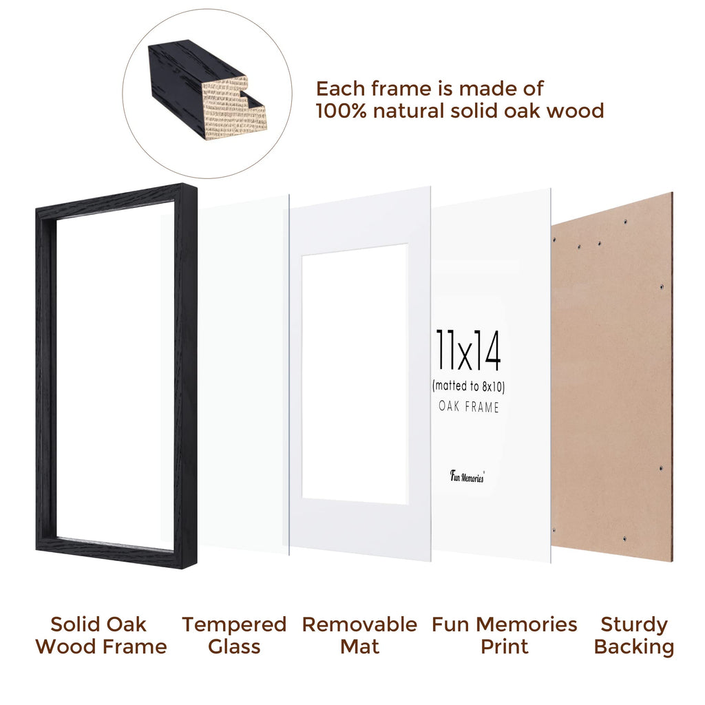 Black Picture Frame 11x14, Rustic Oak Wood 11 x 14 Photo Frames for Wall, 11x14 Frame with Mat for 8x10, Rustic Wood