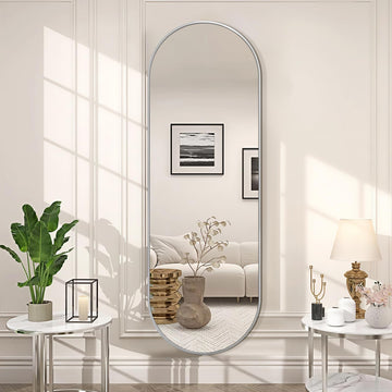 Oval Full Length Mirrors, Long Wall-Mounted Mirror, Silver, 65"×22"